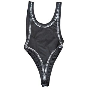 Shein Small Black Bodysuit Metal Stud Detail High Cut Low Back Revealing
